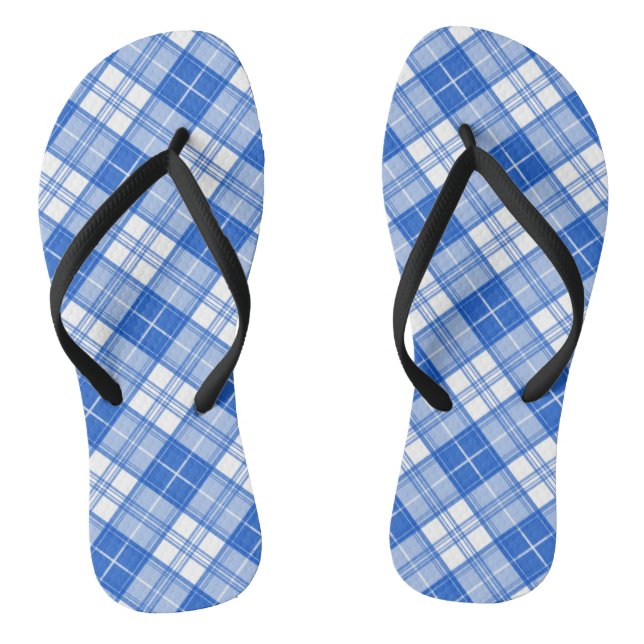 Dunkelblaues weißes Tartan Muster yxm0uat9 diagona Flip Flops (Fußbett)