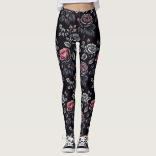 Dunkelblush-Rose Blumendesign Leggings