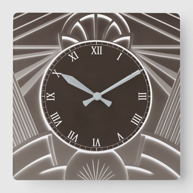 Dunkelbraun Art Deco Uhr - Stilvolle Abstrakte Lin (Vorderseite)