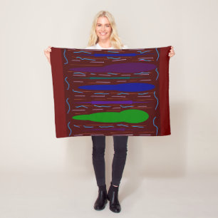 Dunkelbraun mit grün-blauen lila Mustern Fleecedecke