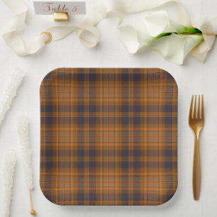 Dunkelbraun Plaid im schottischen Stil Pappteller