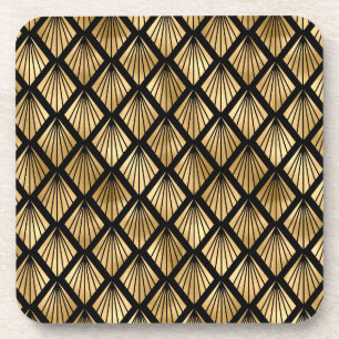 Dunkelbraun und Gold Art Deco Gemustert Getränkeuntersetzer
