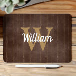 Dunkelbraun Vintag Pinstripe Retro Tan Monogram Mousepad<br><div class="desc">This design feature a vintage pattern of tan pinstripes wir haben dark brown background. Personalize it with your monogram anfangs in golden tan and your name in white retro script.</div>