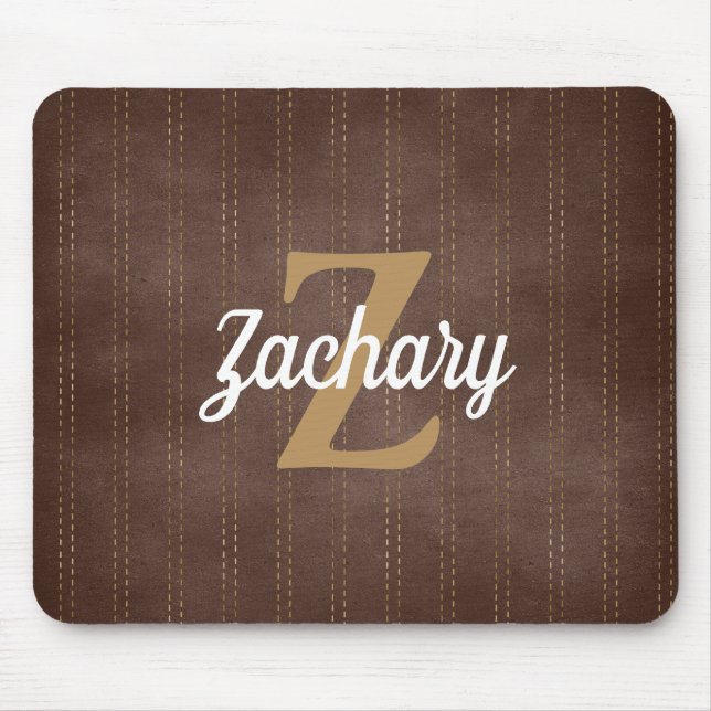 Dunkelbraun Vintage Pinstripe Retro Monogramm Mousepad (Vorne)