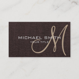 Dunkelbraune, elegante Monogramm-Leinwand Visitenkarte