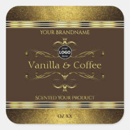 Dunkelbraune Gold-Glitzer-Grenzen-Logo Quadratischer Aufkleber