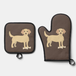 Dunkelbraune Ofenhalterung mit Gelbe Labrador Ofenhandschuh & Topflappen-Set
