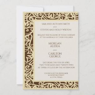 Dunkelbraune und beige Hochzeit Einladung