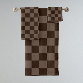 Dunkelbraune und ruhige Checkerboard Badhandtuch Set