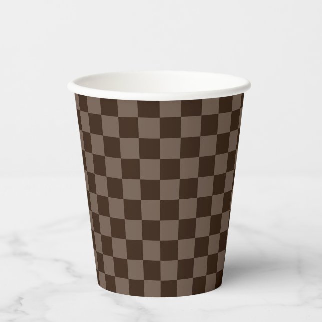 Dunkelbraune und ruhige Checkerboard Pappbecher (Vorderseite)