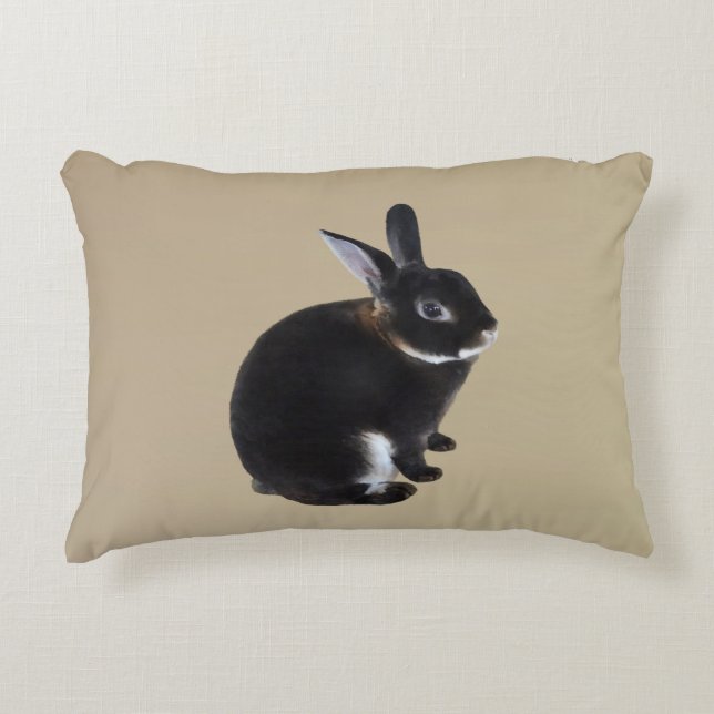 Dunkelbraune und weiße Mini-Rex-Kaninchen Dekokissen (Vorderseite)