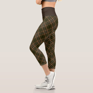 Dunkelbrauner Karierter Muster Tartan Geländerter Capri Leggings