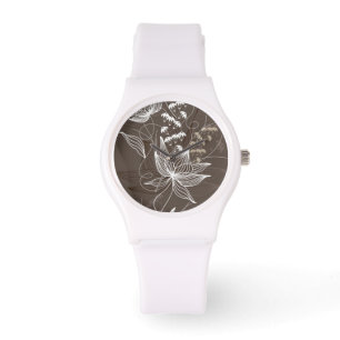 Dunkelbraunes Blumenmuster Armbanduhr