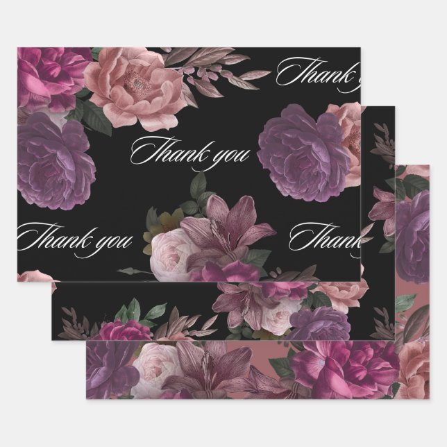 Dunkelbraunes, blumenschwarzes Brautparty Geschenkpapier Set (Set)