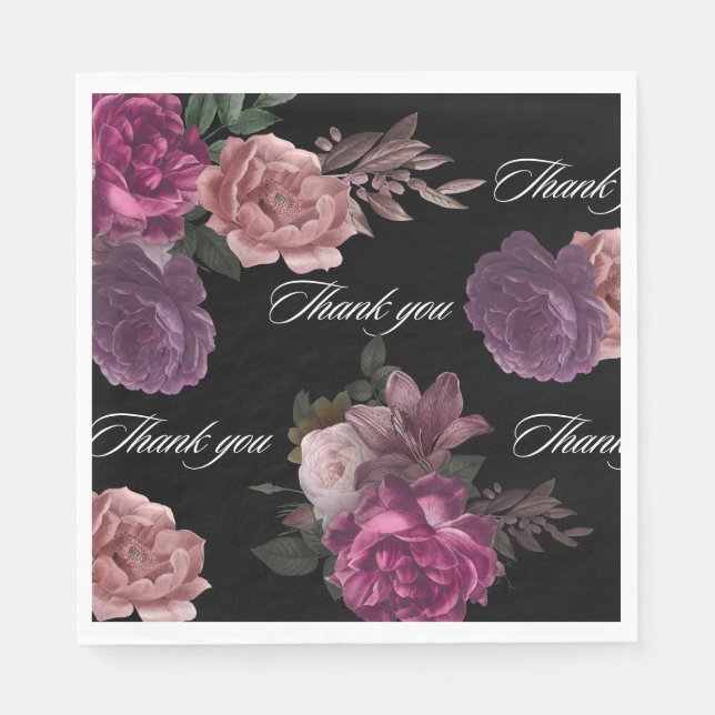 Dunkelbraunes, blumenschwarzes Brautparty Serviette (Vorderseite)