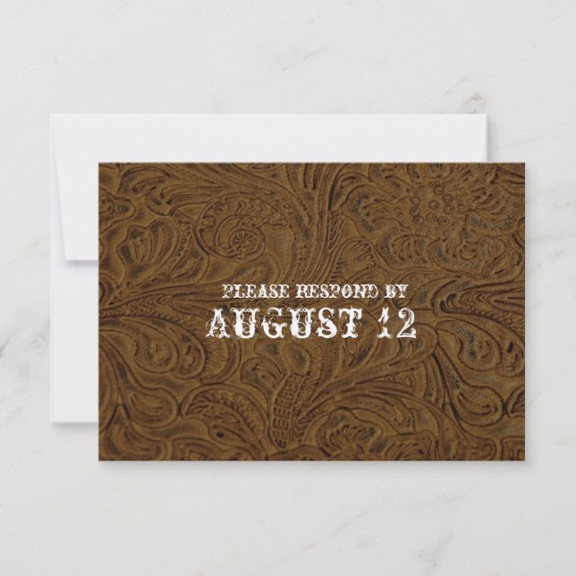 Dunkelbraunes Leder Hochzeit RSVP mit Umschlägen Karte (Vorderseite)
