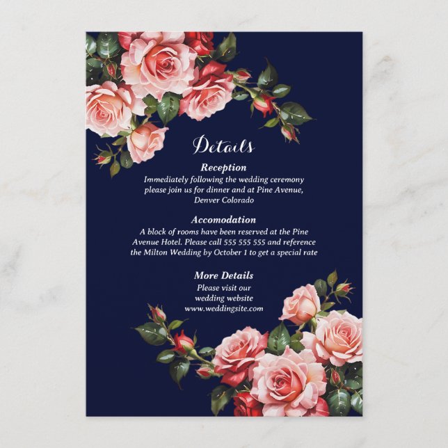 Dunkelbraunes Rosa und marineblaue rote Rosen Begleitkarte (Vorderseite)