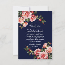 Dunkelbraunes Rosa und marineblaue rote Rosen Dankeskarte