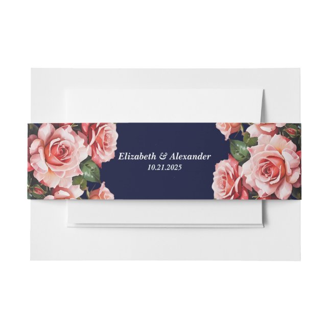 Dunkelbraunes Rosa und marineblaue rote Rosen Einladungsbanderole (Vorderseite Beispiel)