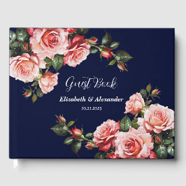 Dunkelbraunes Rosa und marineblaue rote Rosen Gästebuch