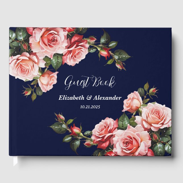 Dunkelbraunes Rosa und marineblaue rote Rosen Gästebuch (Vorderseite)
