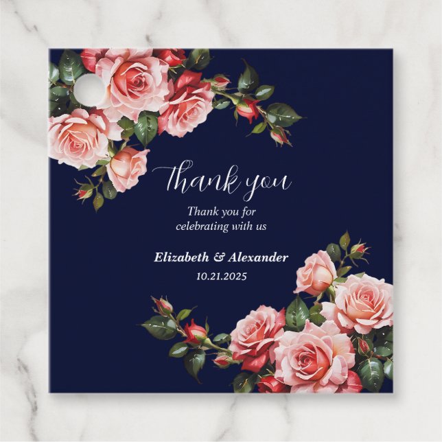 Dunkelbraunes Rosa und marineblaue rote Rosen Geschenkanhänger (Vorderseite)