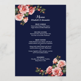 Dunkelbraunes Rosa und marineblaue rote Rosen Menükarte