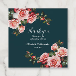 Dunkelbraunes Rosa und rote Rosen aquamarine Hochz Geschenkanhänger