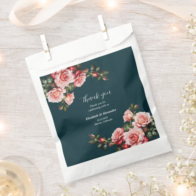Dunkelbraunes Rosa und rote Rosen aquamarine Hochz Geschenktütchen (Ausgeschnitten)