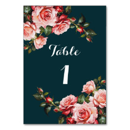 Dunkelbraunes Rosa und rote Rosen aquamarine Hochz Tischnummer