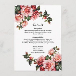 Dunkelbraunes Rosa und rote Rosen Hochzeit Begleitkarte