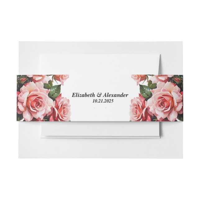 Dunkelbraunes Rosa und rote Rosen Hochzeit Einladungsbanderole (Vorderseite Beispiel)