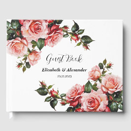 Dunkelbraunes Rosa und rote Rosen Hochzeit Gästebuch