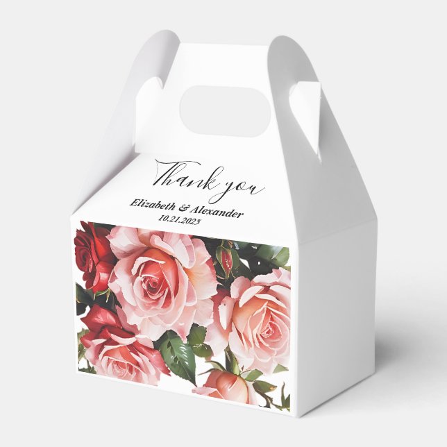 Dunkelbraunes Rosa und rote Rosen Hochzeit Geschenkschachtel (Vorderseite)