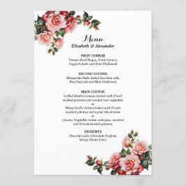 Dunkelbraunes Rosa und rote Rosen Hochzeit Menükarte