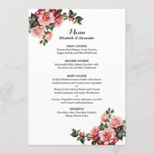 Dunkelbraunes Rosa und rote Rosen Hochzeit Menükarte
