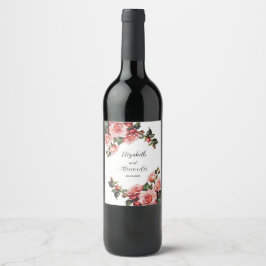 Dunkelbraunes Rosa und rote Rosen Hochzeit Weinetikett