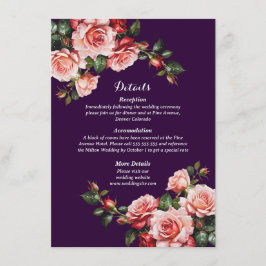 Dunkelbraunes Rosa und rote Rosen lila Hochzeit Begleitkarte