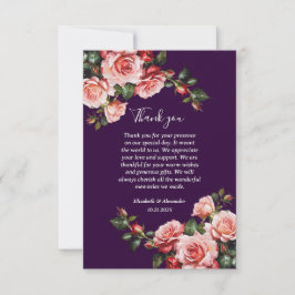 Dunkelbraunes Rosa und rote Rosen lila Hochzeit Dankeskarte