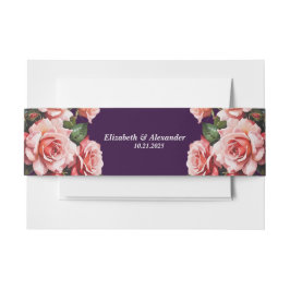 Dunkelbraunes Rosa und rote Rosen lila Hochzeit Einladungsbanderole
