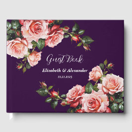 Dunkelbraunes Rosa und rote Rosen lila Hochzeit Gästebuch