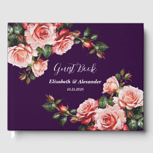 Dunkelbraunes Rosa und rote Rosen lila Hochzeit Gästebuch