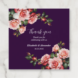 Dunkelbraunes Rosa und rote Rosen lila Hochzeit Geschenkanhänger