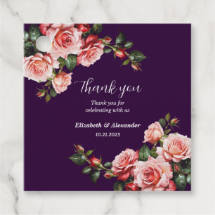 Dunkelbraunes Rosa und rote Rosen lila Hochzeit Geschenkanhänger