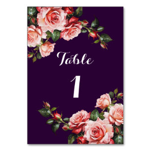 Dunkelbraunes Rosa und rote Rosen lila Hochzeit Tischnummer