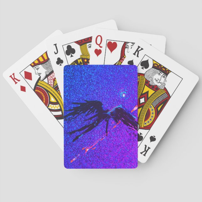Dunkelflügelige Figur, die über den Weltraum flieg Spielkarten (Rückseite)