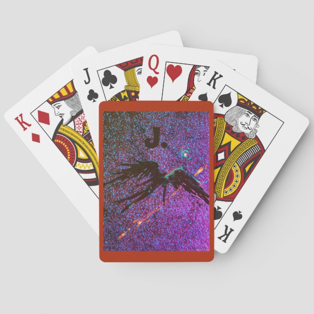Dunkelflügelige Figur, die über den Weltraum flieg Spielkarten (Rückseite)
