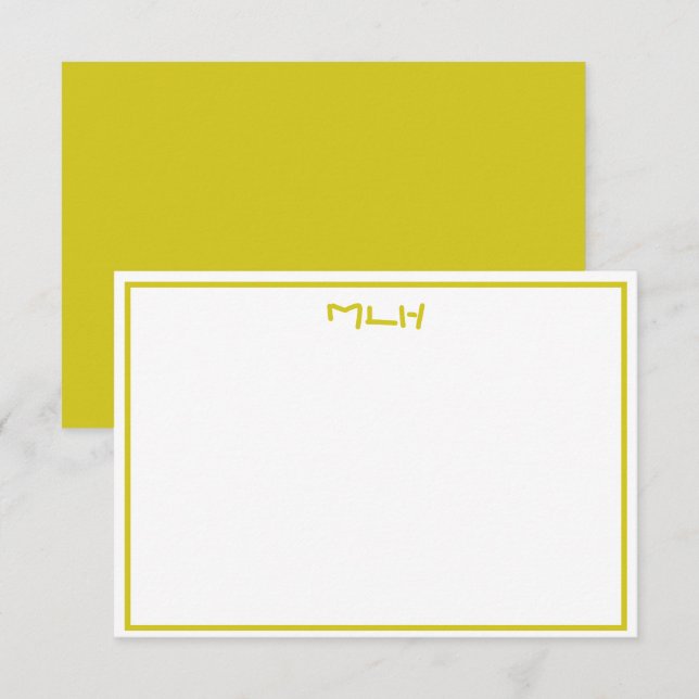 Dunkelgelbe und weiße Mit Monogramm Flachnotizkart Einladung (Vorne/Hinten)