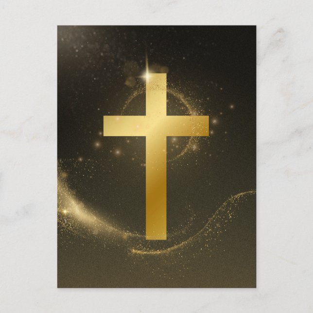 Dunkelgoldenes Funkelkreuz Feiertagspostkarte (Vorderseite)