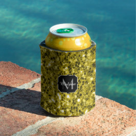 Dunkelgoldgelbe Imitate Glitzer Glitzern Monogram Dosenkühler